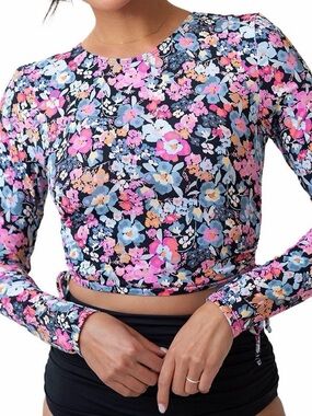 Floral Long-Sleeve Swim Rashguard / Sun Shirt
